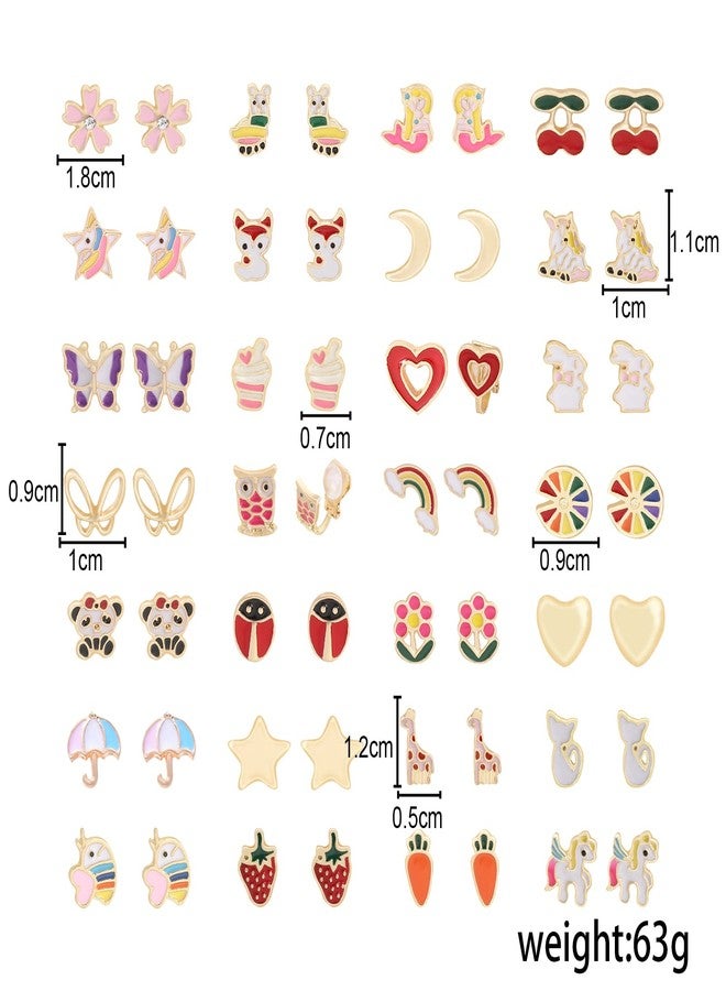 OATHYAN 28 Pairs Clip On Earrings Non Piercing Earrings Hypoallergenic Animal Butterfly Rainbow Flower Mixed Color Painless Non-Piercing Earrings Pack - Image 4